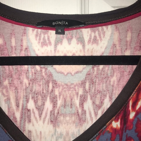 Bonita Bronw Pink Patterned ZIPUp Top Blouse - Picture 3 of 5